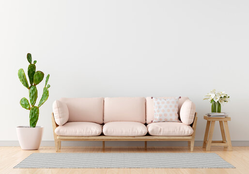Sofa in white living room for mockup,3D rendering