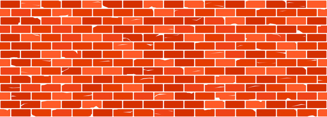 Fototapeta premium Red or brown old brick wall seamless texture. Chipped and cracked bricks. Vector pattern.