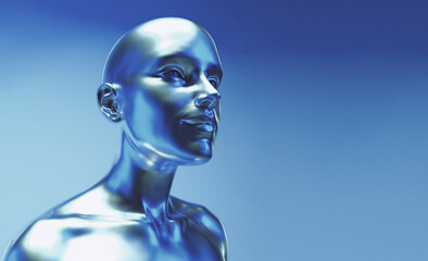 3d rendered illustration of the futuristic alien woman. Sci-fi fantasy portrait in cyberpunk aesthetics style.