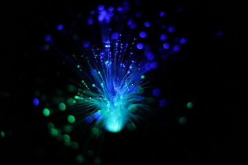 Bokeh of colorful, defocused lights and wires with black background. Fireworks, explosion of...