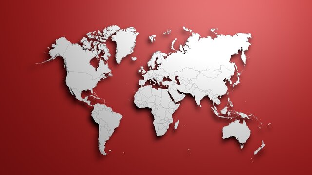 White World map on red background 