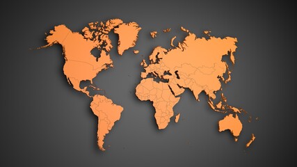 Fototapeta na wymiar Orange World map on dark background 