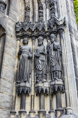 Architectural fragments of Nancy Saint-Epvre Basilica (1864 - 1874) - neo-Gothic basilica located at Place Saint-Epvre in Nancy Old Town. Basilica is dedicated to Saint Epvre. Nancy, Lorraine, France.