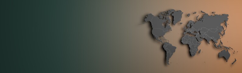 Fototapeta premium dark grey World map on colored background banner
