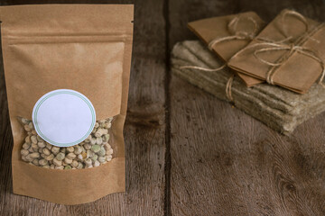 set for growing microgreens, pea seeds and linen mats