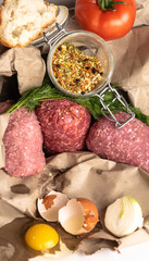 raw ingredients for cutlets, meat patties