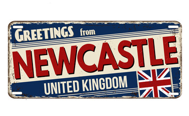 Fototapeta premium Greetings from Newcastle vintage rusty metal plate