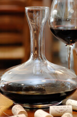 Piceno red wine called rosso Piceno into a decanter for wine oxygenation