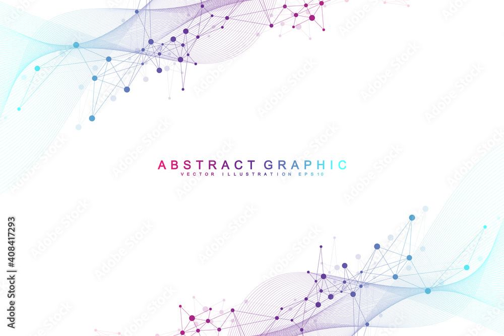 Leinwandbilder Geometric abstract background with connected lines and dots. Connectivity flow point. Molecule and communication background. Graphic connection background for your design. Vector illustration.