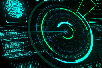 Glowing digital communication and security interface.