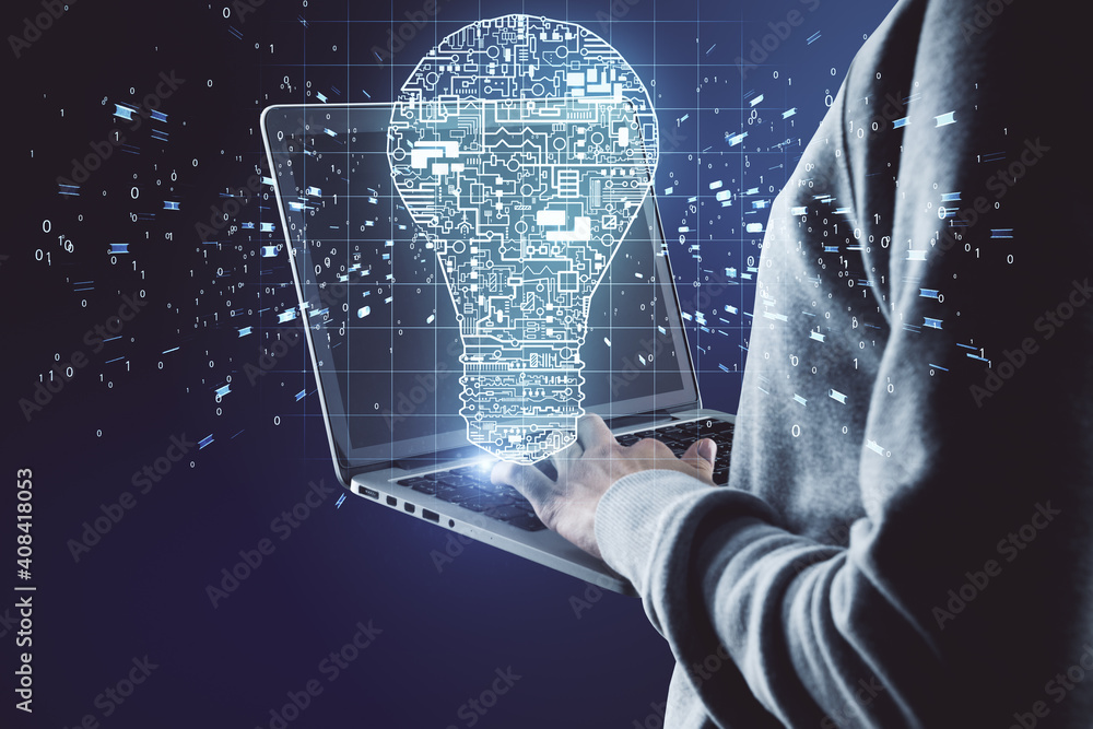Poster Hacker using laptop with circuit lamp