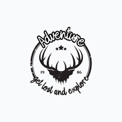 Grunge deer head and forest vintage vector illustration logo design