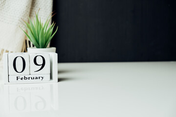 9 ninth day of winter month calendar february with copy space