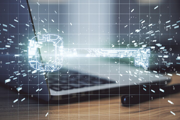 Laptop computer with digital circuit key hologram.
