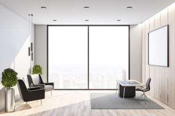Office interior with computer on desktop