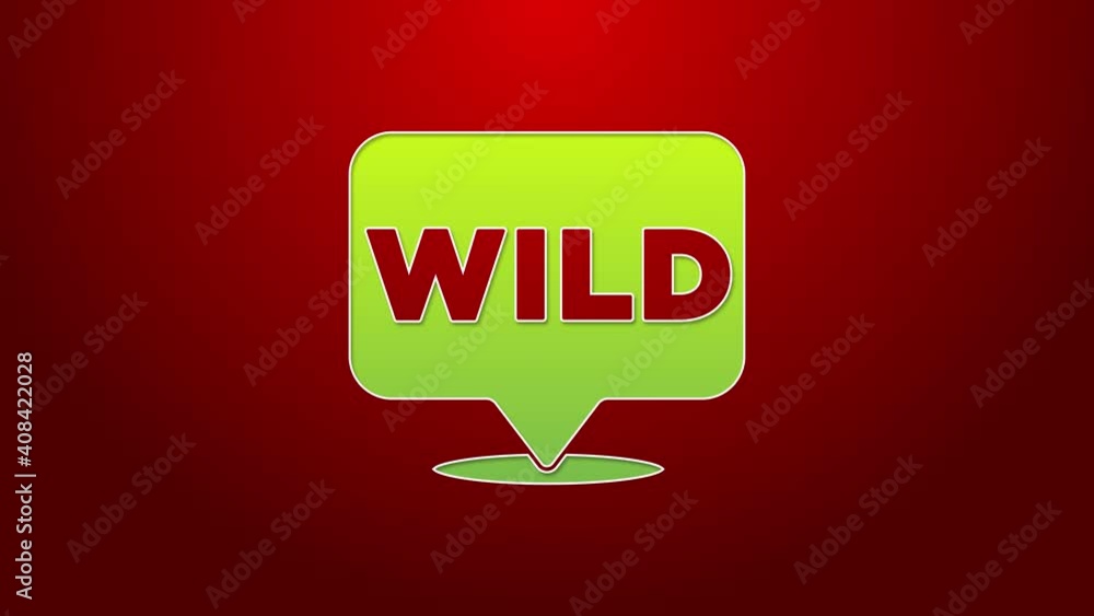 Poster green line pointer to wild west icon isolated on red background. western signboard, message board, s