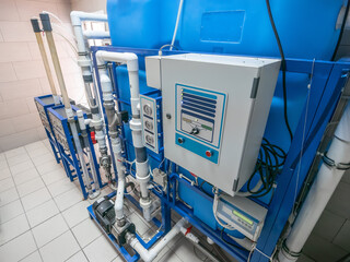 Automated computerized ozone generator machine for ozonation of pure clean drinking water in water...