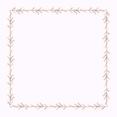 square frame made of willow twigs. Square Easter Frame.Vector flat illustration isolated on a white background. Design for invitations, postcards, printing.