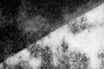 Black and white old dirty concrete wall with diagonal line and abstract dark mold pattern texture background