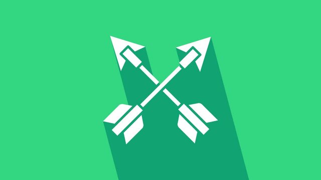 White Crossed arrows icon isolated on green background. 4K Video motion graphic animation