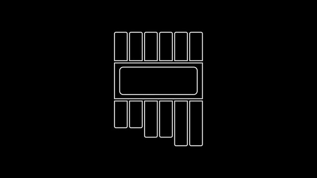 White line Pan flute icon isolated on black background. Traditional peruvian musical instrument. Zampona. Folk instrument from Peru, Bolivia and Mexico. 4K Video motion graphic animation