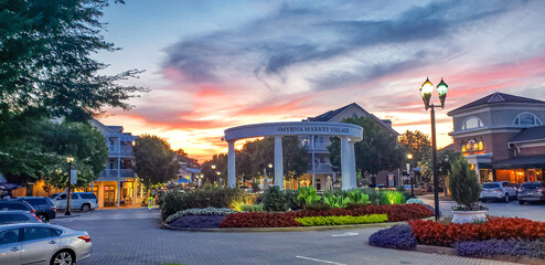Downtown Smyrna Georgia. Downtown Smyrna Georgia taken at sunset from the street. Shopping and...