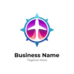 Compass airplane logo design template ready for use