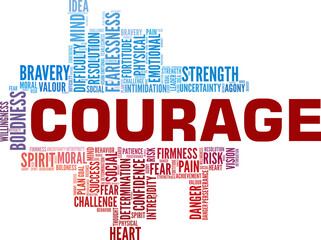 Courage vector illustration word cloud isolated on a white background.