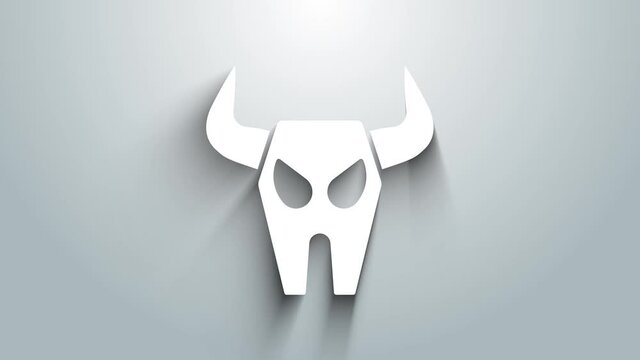 White Buffalo skull icon isolated on grey background. 4K Video motion graphic animation