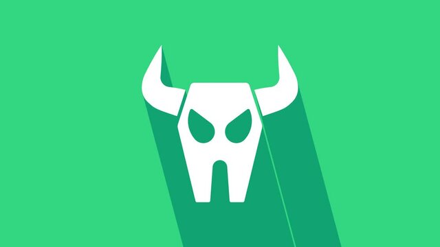 White Buffalo skull icon isolated on green background. 4K Video motion graphic animation