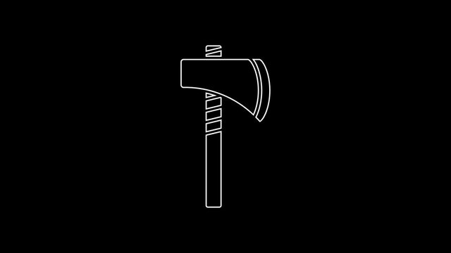 White line Native american tomahawk axe icon isolated on black background. 4K Video motion graphic animation
