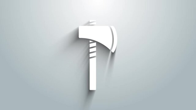 White Native american tomahawk axe icon isolated on grey background. 4K Video motion graphic animation