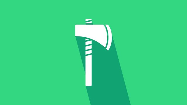 White Native american tomahawk axe icon isolated on green background. 4K Video motion graphic animation