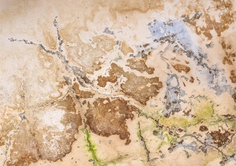 Old dirty leaking ceiling with cracks and mold pattern texture background. Ceiling repair