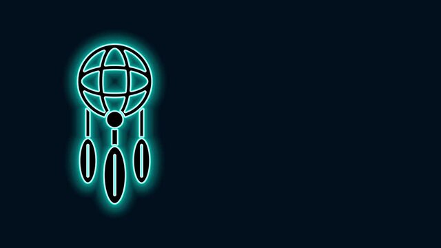 Glowing neon line Dream catcher with feathers icon isolated on black background. 4K Video motion graphic animation
