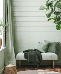 Home interior background, cozy room in farmhouse style, 3d render © artjafara