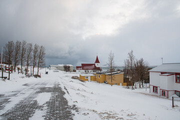 The village on island of Hrisey in Iceland