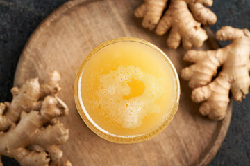 Probiotic drink with ginger, top view