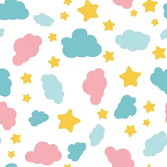 Meubelstickers Cute colorful clouds and star seamless pattern background graphic. Creative kids style texture for fabric, wrapping,  textile, wallpaper, apparel. Surface pattern design.  © Dorido