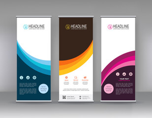 Roll up banner stand brochure flyer vertical template design, covers ,infographics ,vector abstract geometric background, modern x-banner and flag-banner advertising design element