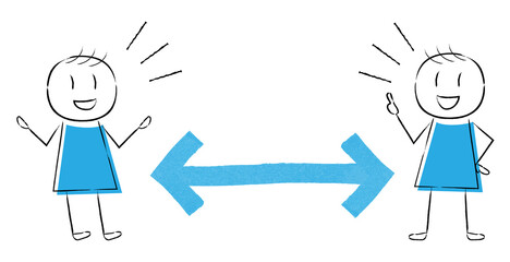 距離を取って会話する人々のベクターイラスト 手描き風