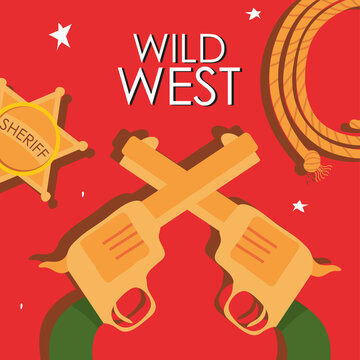 Wild west cowboy guns and sheriff star vector design