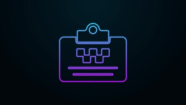 Glowing neon line Taxi driver license icon isolated on black background. 4K Video motion graphic animation