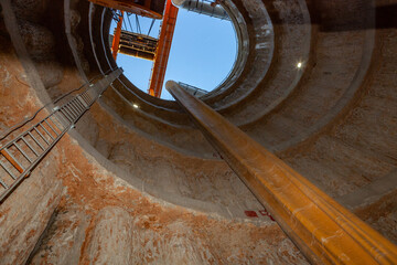 Metro construction in the city. Blasting work in the subway. Descent into the ground.