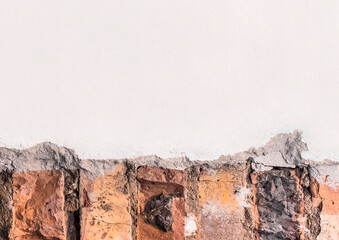 Old brown brick wall texture background with white copy space