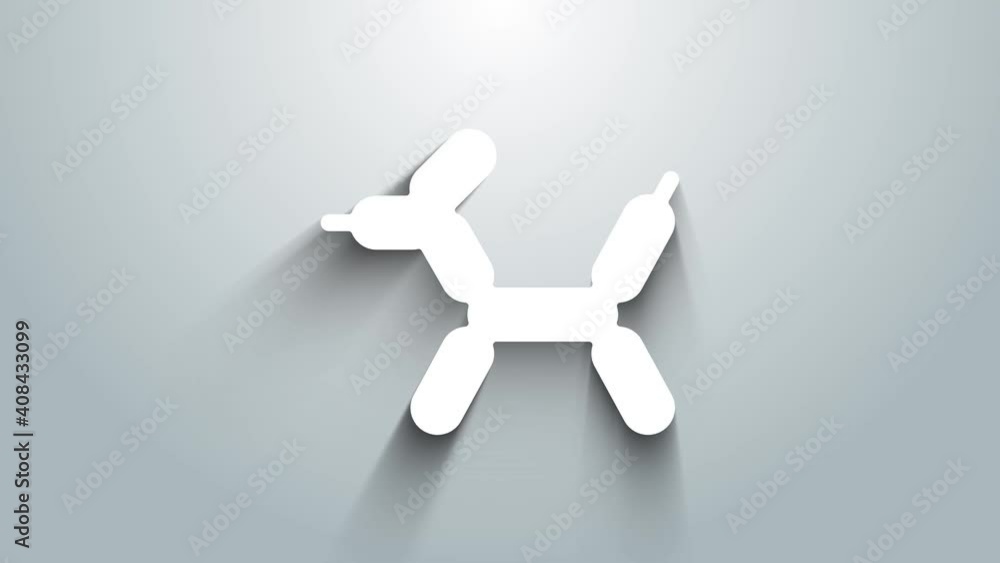 Sticker White Balloon dog icon isolated on grey background. 4K Video motion graphic animation