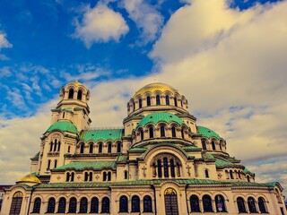 Gorgeous architecture of Alexander Nevsky Orthodox cathedral with blue sky background. Bulgaria. Sofia. 06.01.2021.