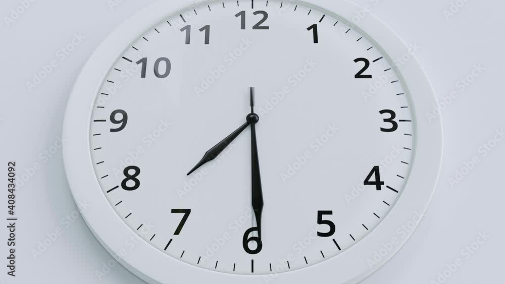 Poster clock close-up animation white color. the beginning of time 7.29. run fast to 7.30. timelapse moving