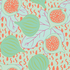 Repeat seamless pattern with figs and leaves. Endless texture for digital paper, fabric, backdrops, wrapping paper.
