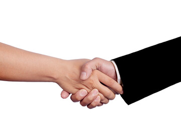 Business Man and Women shaking hands isolated on white background.
